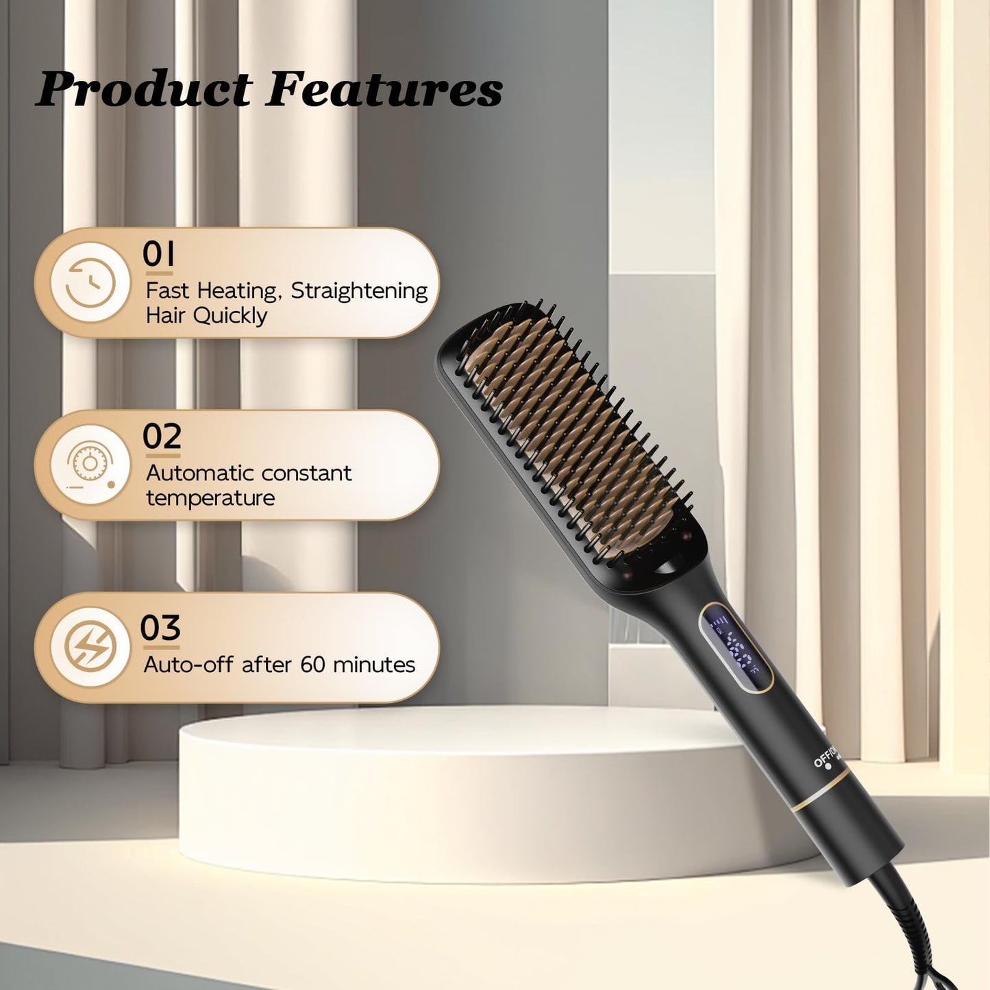 Nicebay Hair Straightener Brush with LED Display
