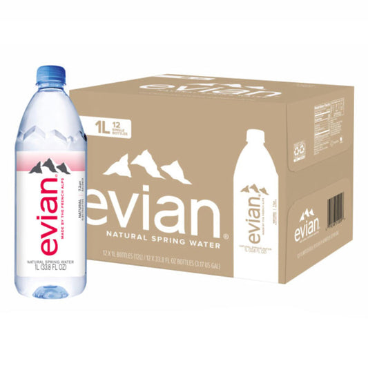 Evian Natural Spring Water, 1L, 12-Pack