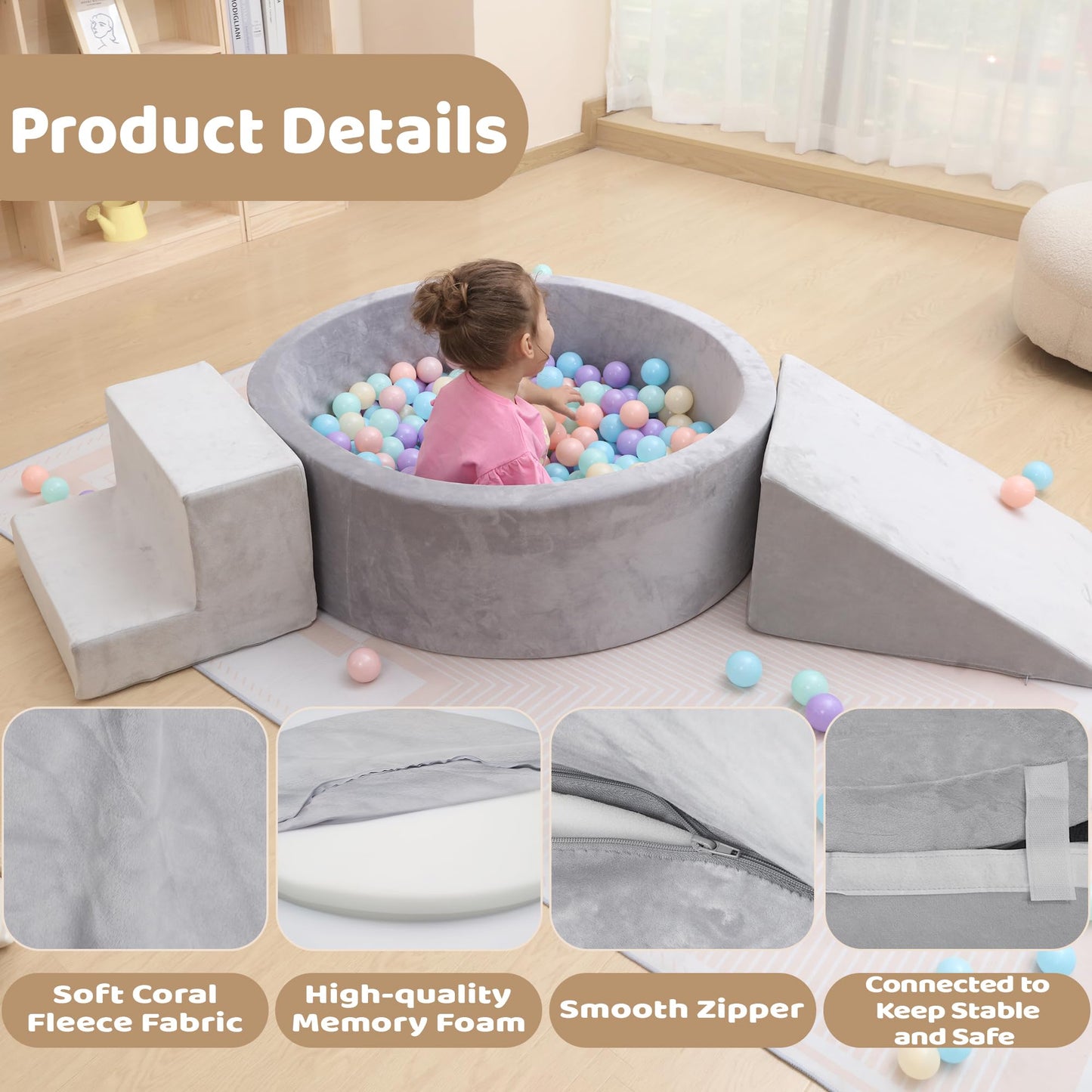 Foam Ball Pit with Climbing Blocks for Toddlers