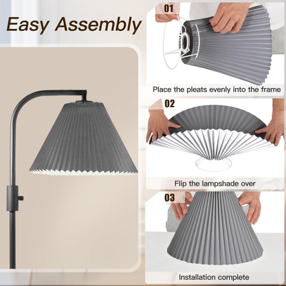 COFF Dimmable Floor Lamp, Arc Standing Lamp with 1000 Lumens LED Edison Bulb Included, Pleated Shade Modern Tall Pole Lamp for Living Room, Bedroom, Office, Color Gray
