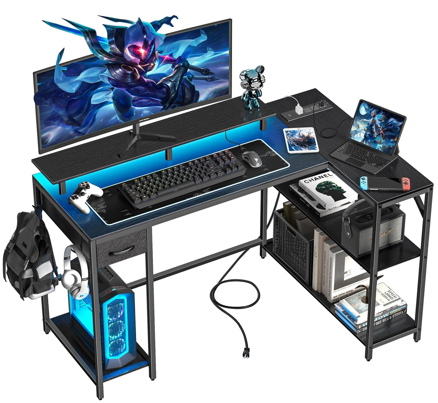 47" Gaming Desk with Power Outlet & LED Light