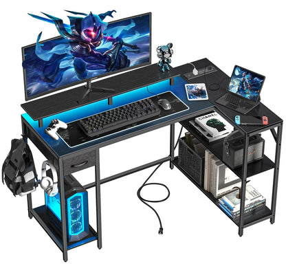47" Gaming Desk with Power Outlet & LED Light