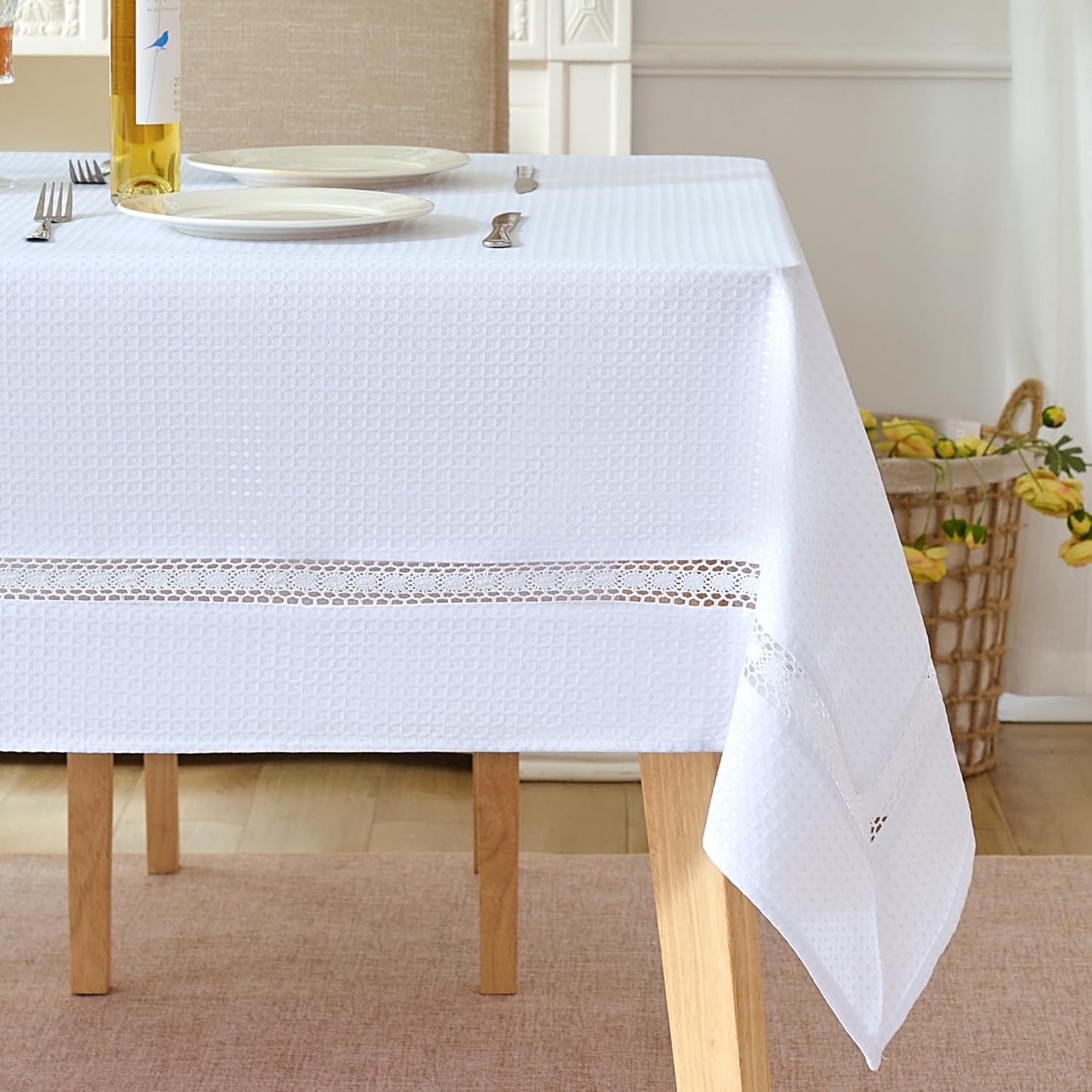 Waterproof Waffle Weave Tablecloth 60x120 Inch