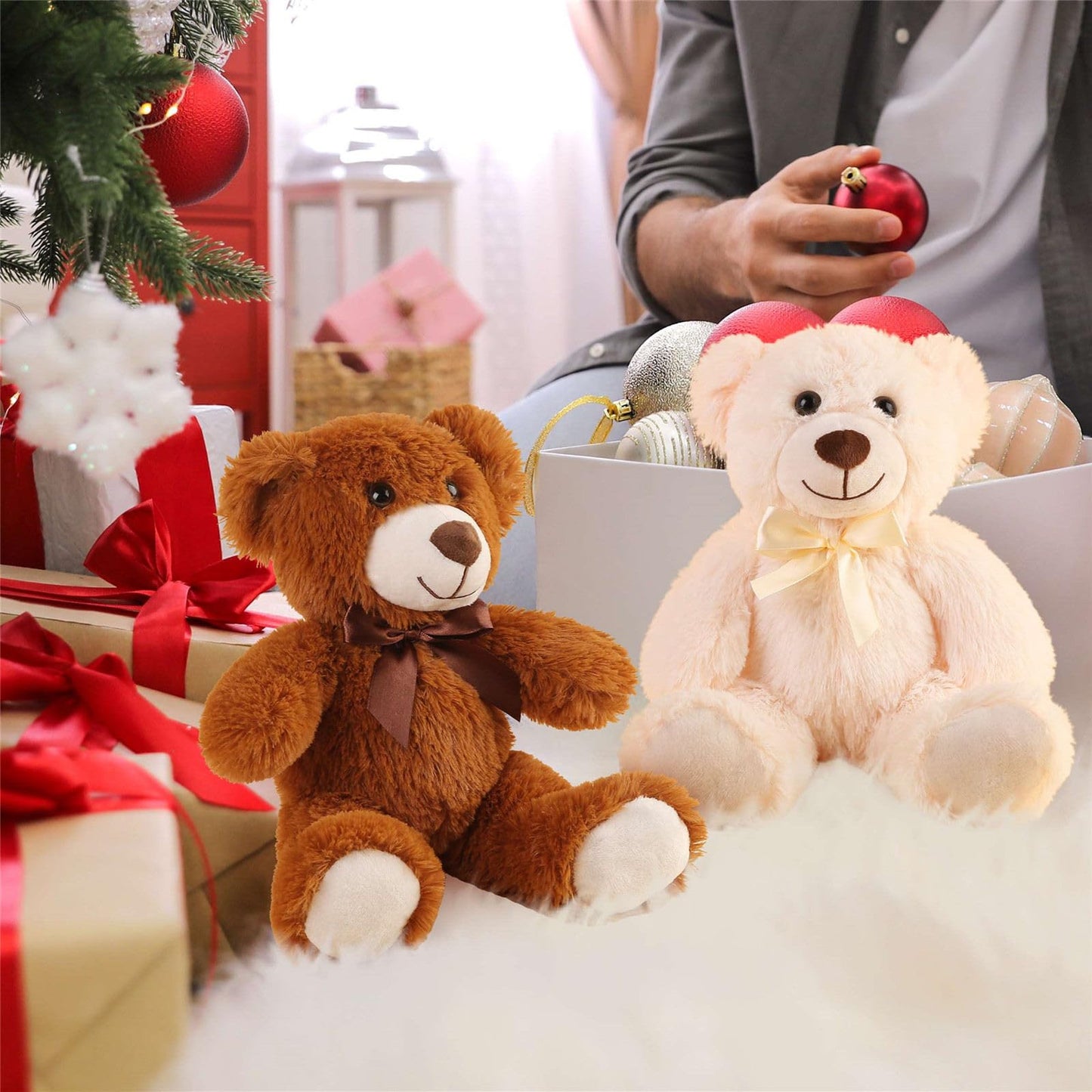 UHousDeco 3-Packs 13.5 inches Brown Teddy Bear Cute Stuffed Plush Animals Bulk Toys for Wedding