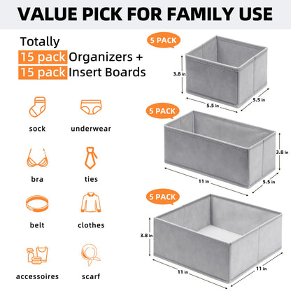 15 Pack Drawer Organizers for Clothing Storage