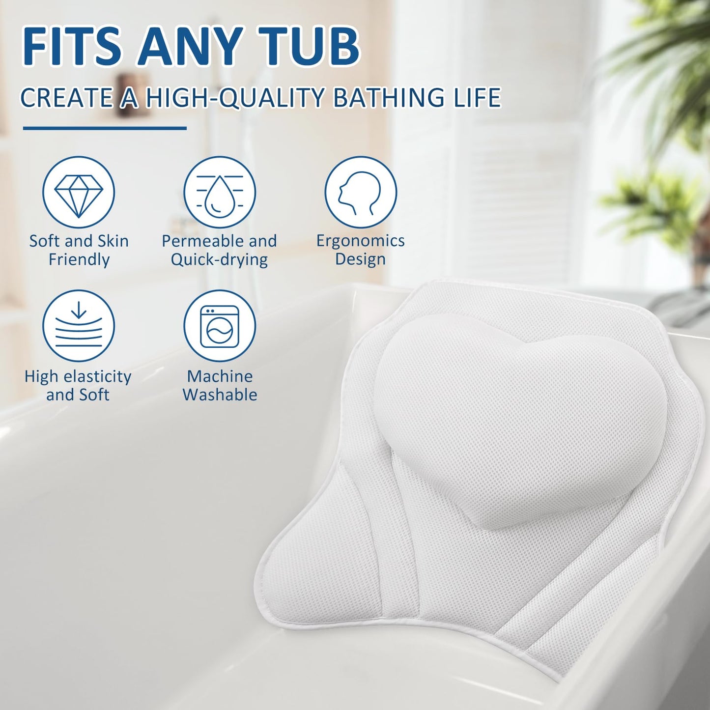 Bath Pillow with Suction Cups for Support