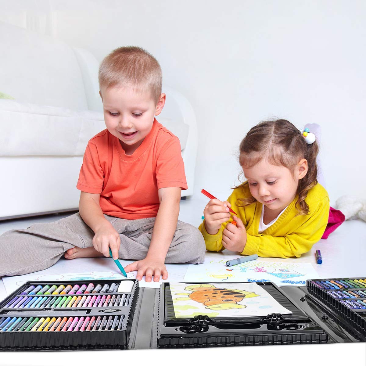 Art Supplies for Kids, Art Set, Art Kit, Drawing Kits, Art and Crafts with Origami Paper, Scissors, Markers, Kindergarten Homeschool Supplies Christmas Birthday Gift (Black)