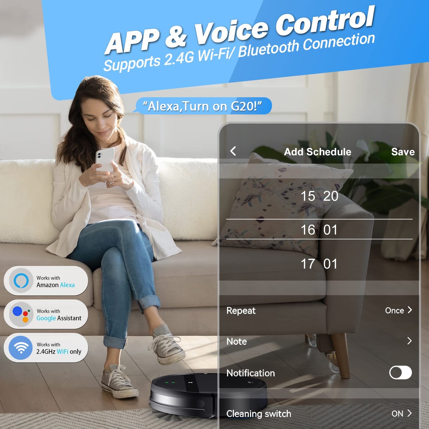 MANVINS Robot Vacuum and Mop Combo, App/Voice Control, Robot Vacuum Cleaner 2 in 1, Automatic Recharge, Slim, Quiet, Tangle-Free, Daily Schedule,Cleans Hard Floor/Pet Hair/Carpet