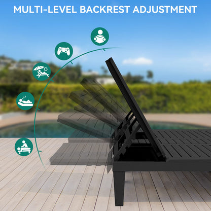 YITAHOME 2-in-1 Outdoor Chaise Lounge Chairs with Adjustable Backrest, Sturdy Loungers for Patio & Poolside, Easy Assembly & Waterproof with 530lbs Weight Capacity, Resin, Set of 2, Black