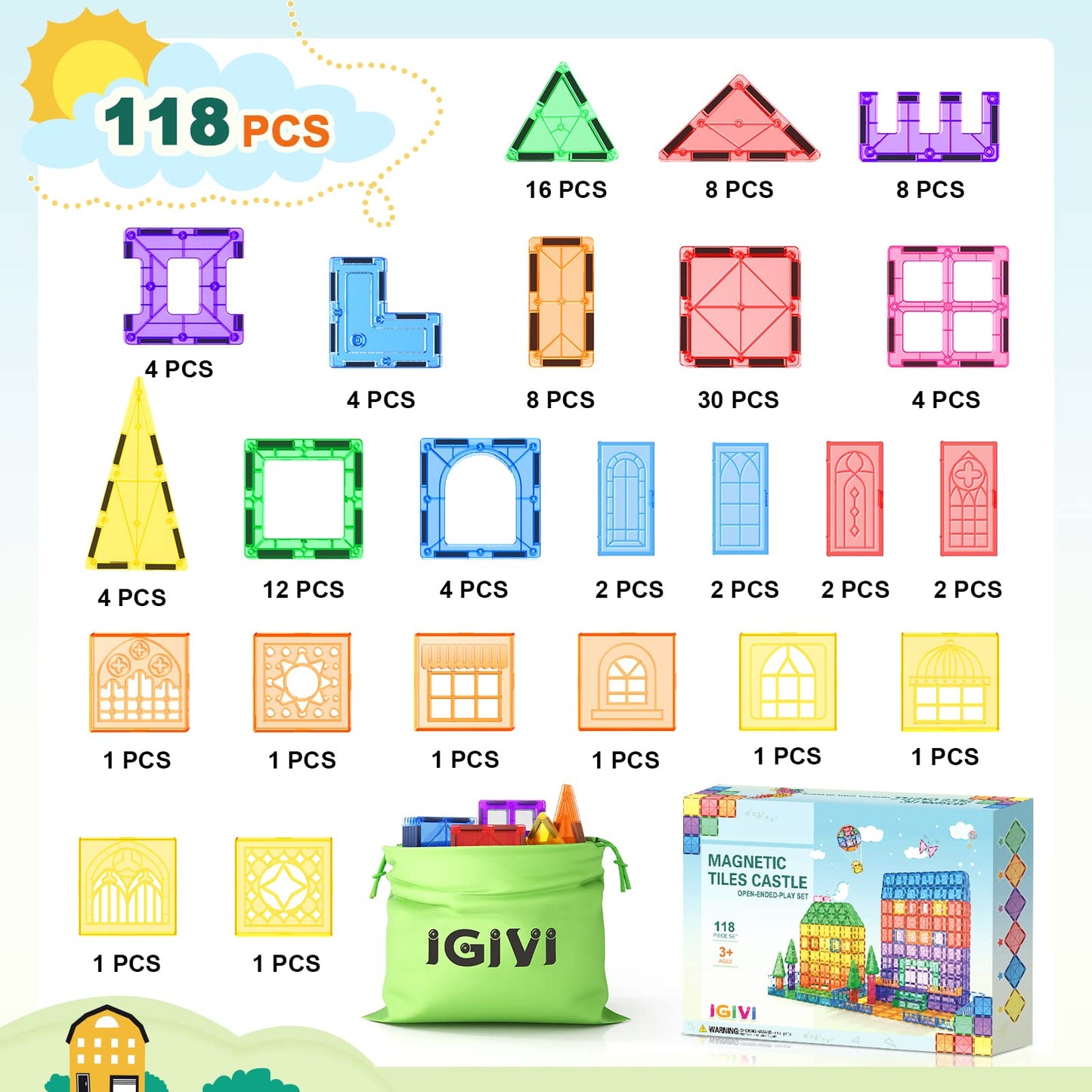 118PCS Magnetic Building Tiles by IGIVI