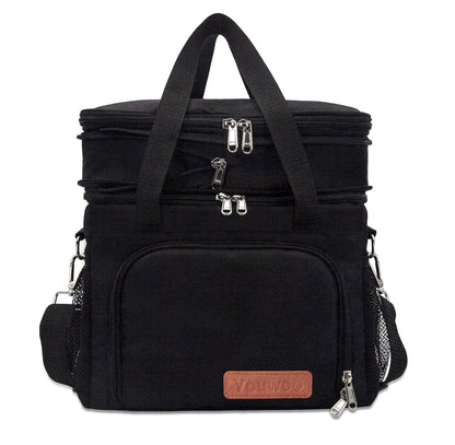 Youwoo Reusable Insulated Lunch Box, men Lunch bag Reusable Lunch Box for Office Picnic Hiking Beach Outdoor Picnic Camping Road Trip, 16 Can, Black