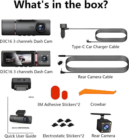 3 Channel 4K Dash Cam with Night Vision