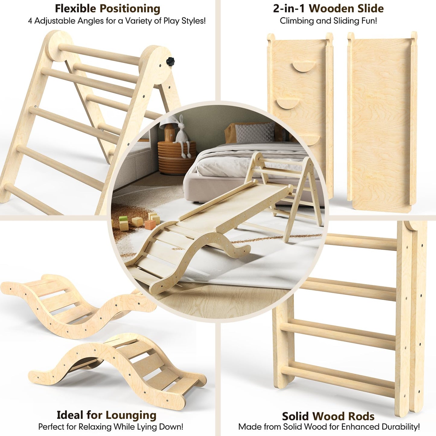Pikler Triangle Set 7in1 Climbing Toys for Toddlers