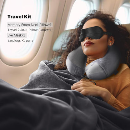 Travel Blanket & Neck Pillow Set for Airplanes