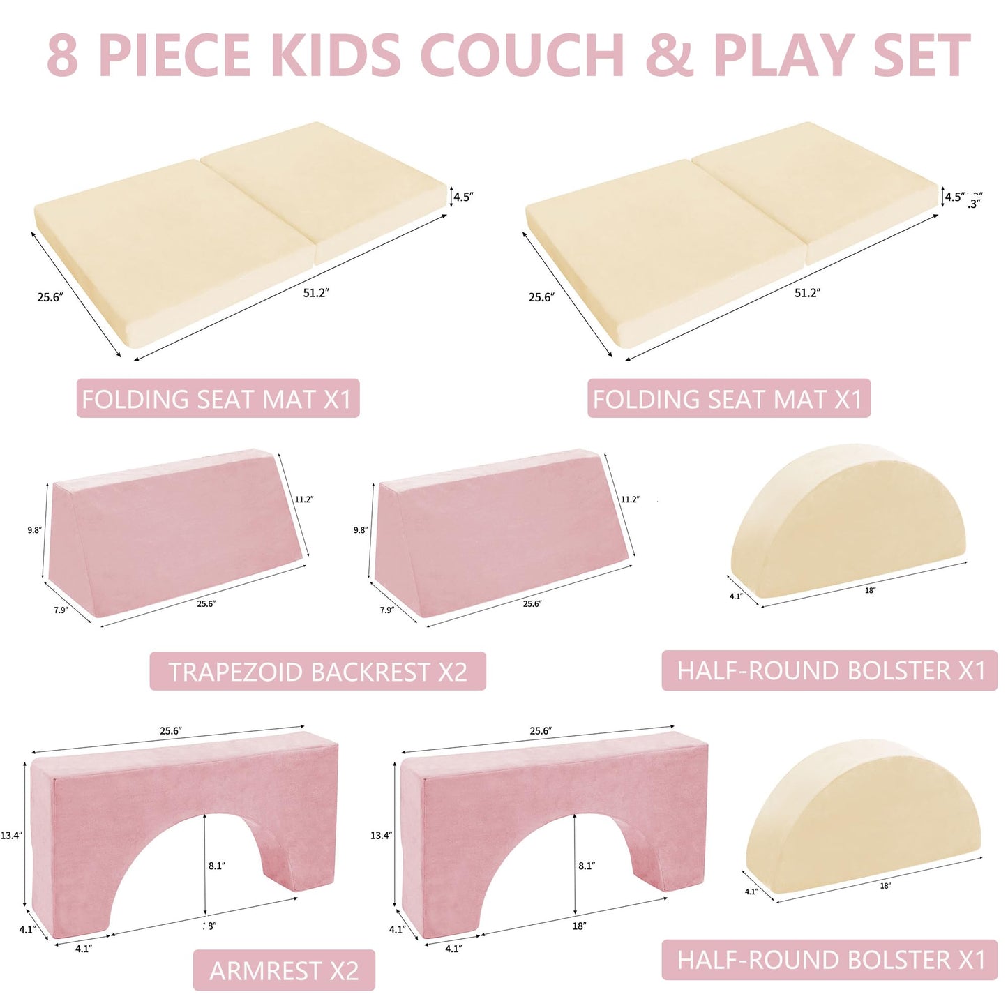 8PCS Kids Modular Foam Play Couch Set