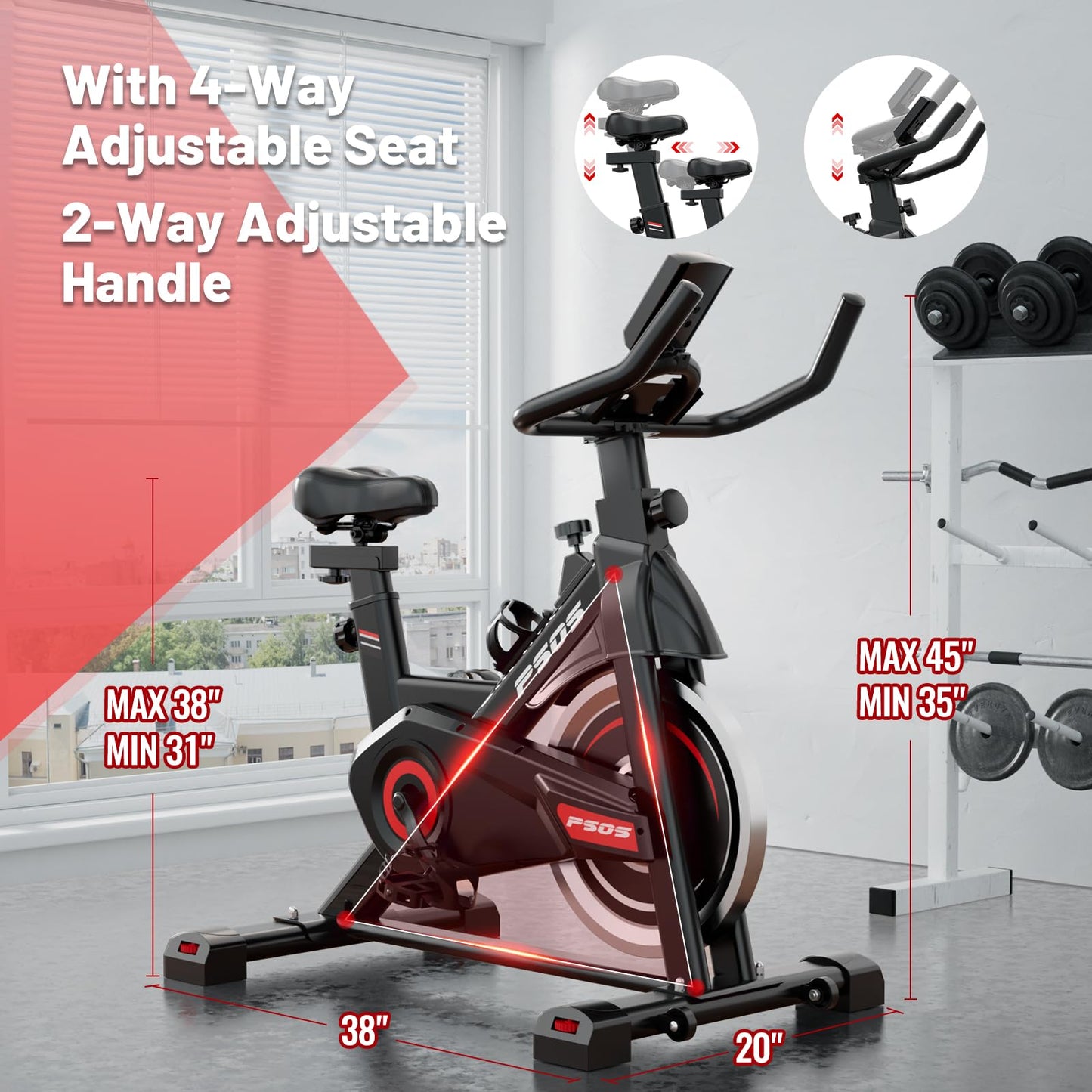 Exercise Bike, Stationary Bikes for Home Indoor Cycling Bike Cycle Bike with Digital Display & Comfortable Seat Cushion blackred