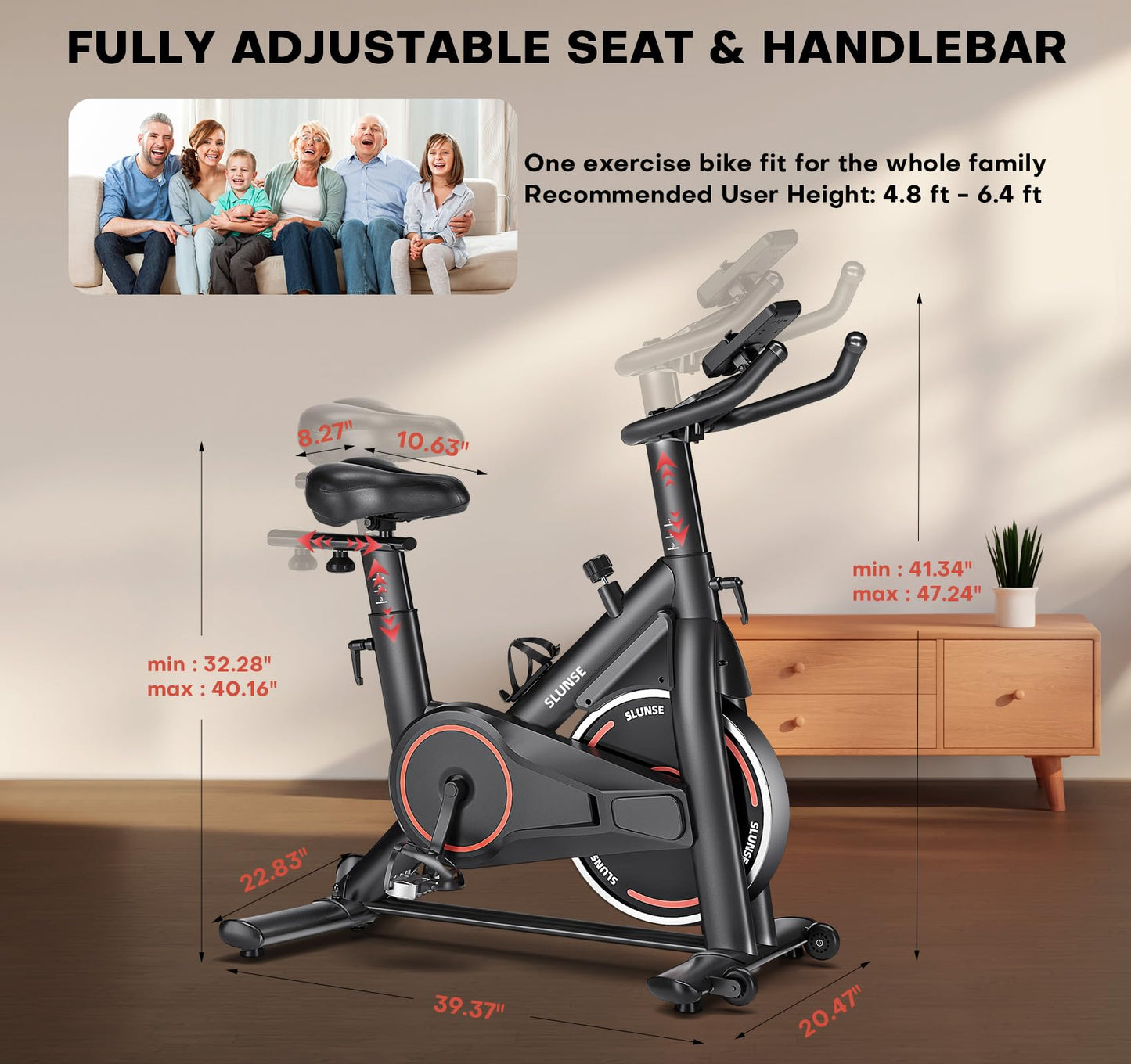 Exercise Bike, Adjustable Magnetic Resistance Brake Stationary Bikes for Home, Quiet Indoor Cycling Bike with Upgraded Seat Cushion, Digital Monitor & Phone Mount, 350lbs Weight Capacity