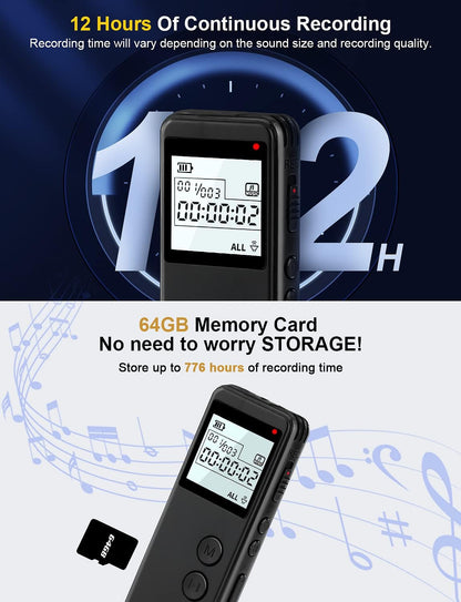 64GB Voice Activated Digital Recorder for Lectures