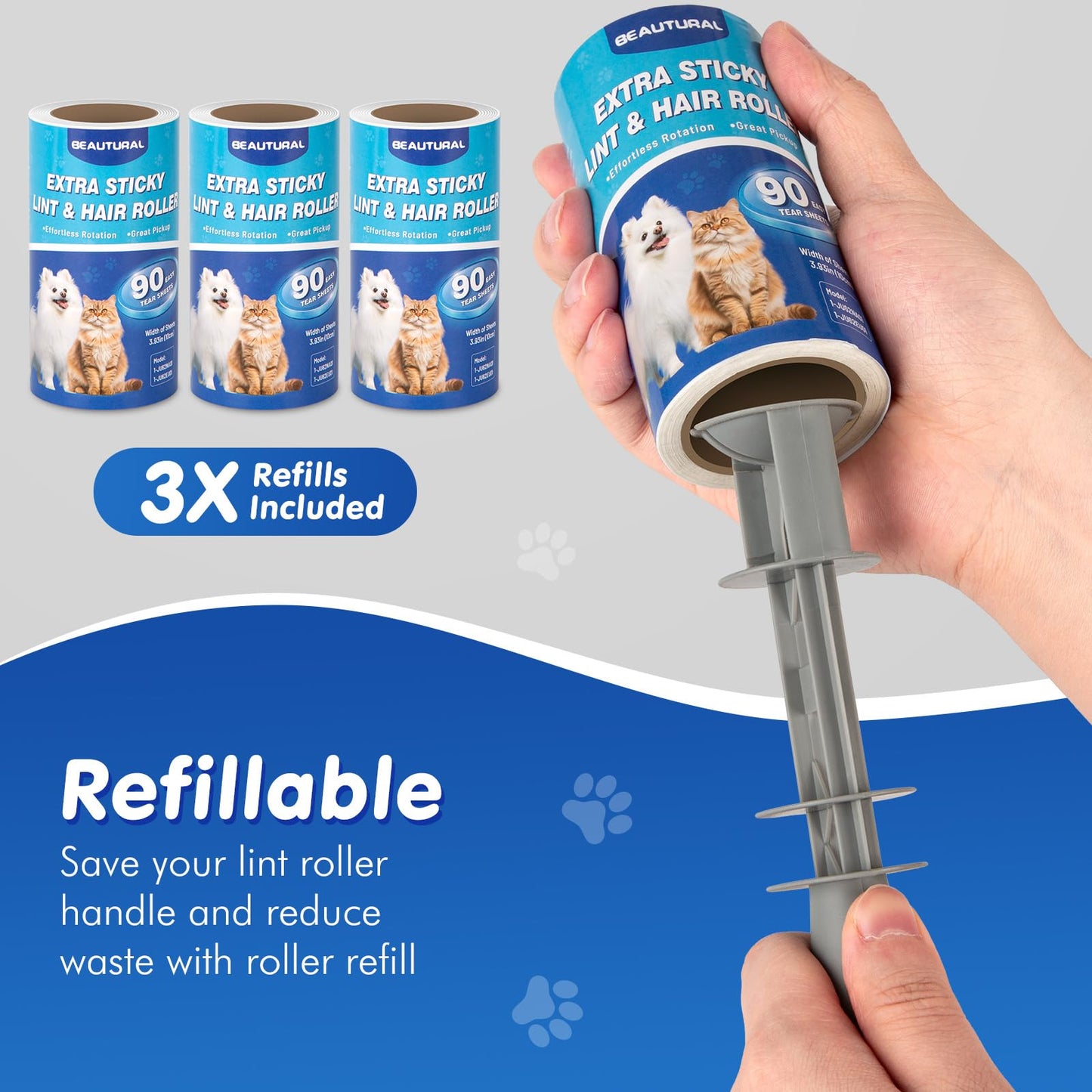 360 Sheets BEAUTURAL Extra Sticky Lint Roller