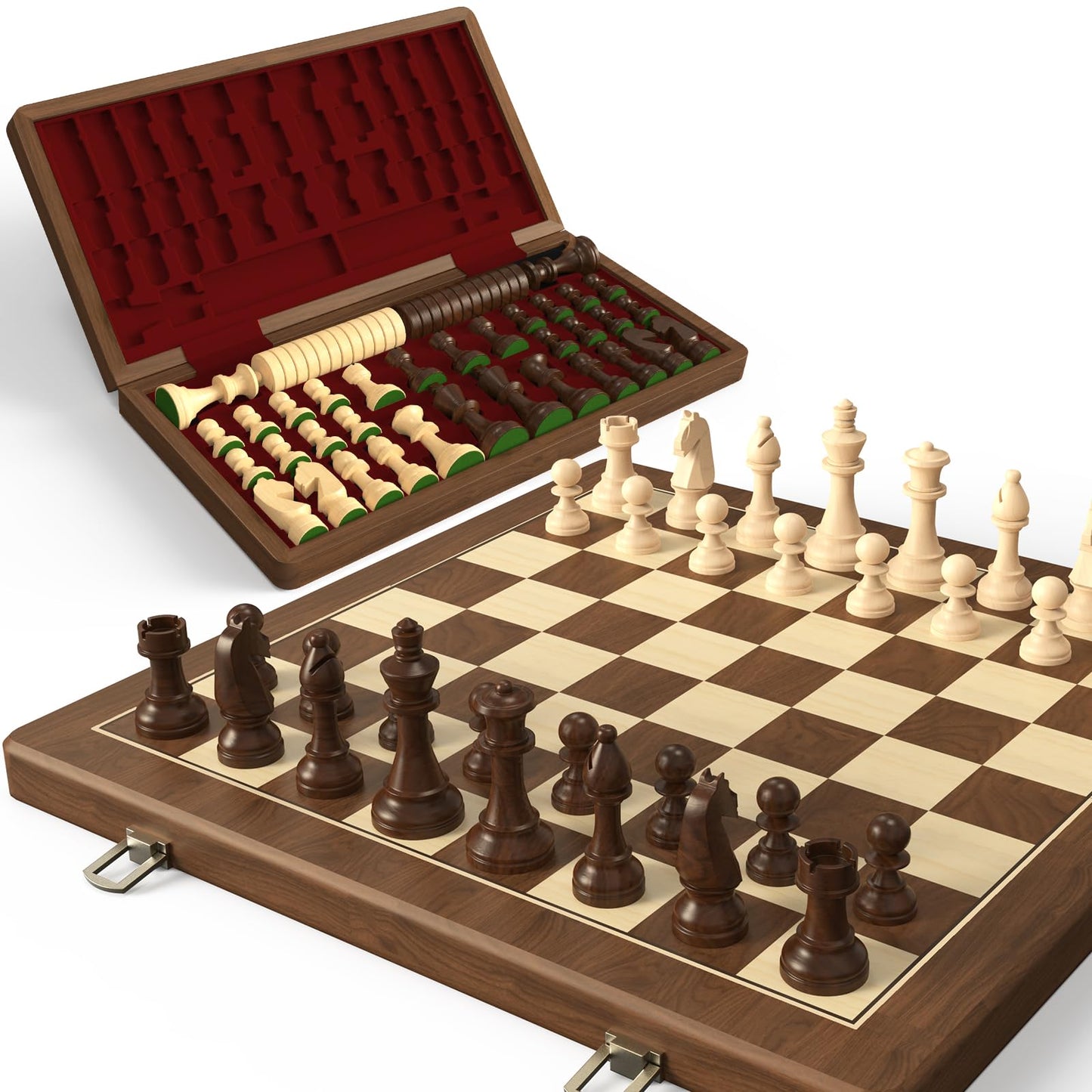 15" Magnetic Wooden Chess and Checkers Set