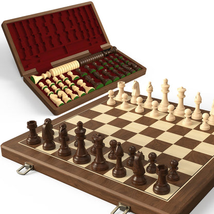 15" Magnetic Wooden Chess and Checkers Set