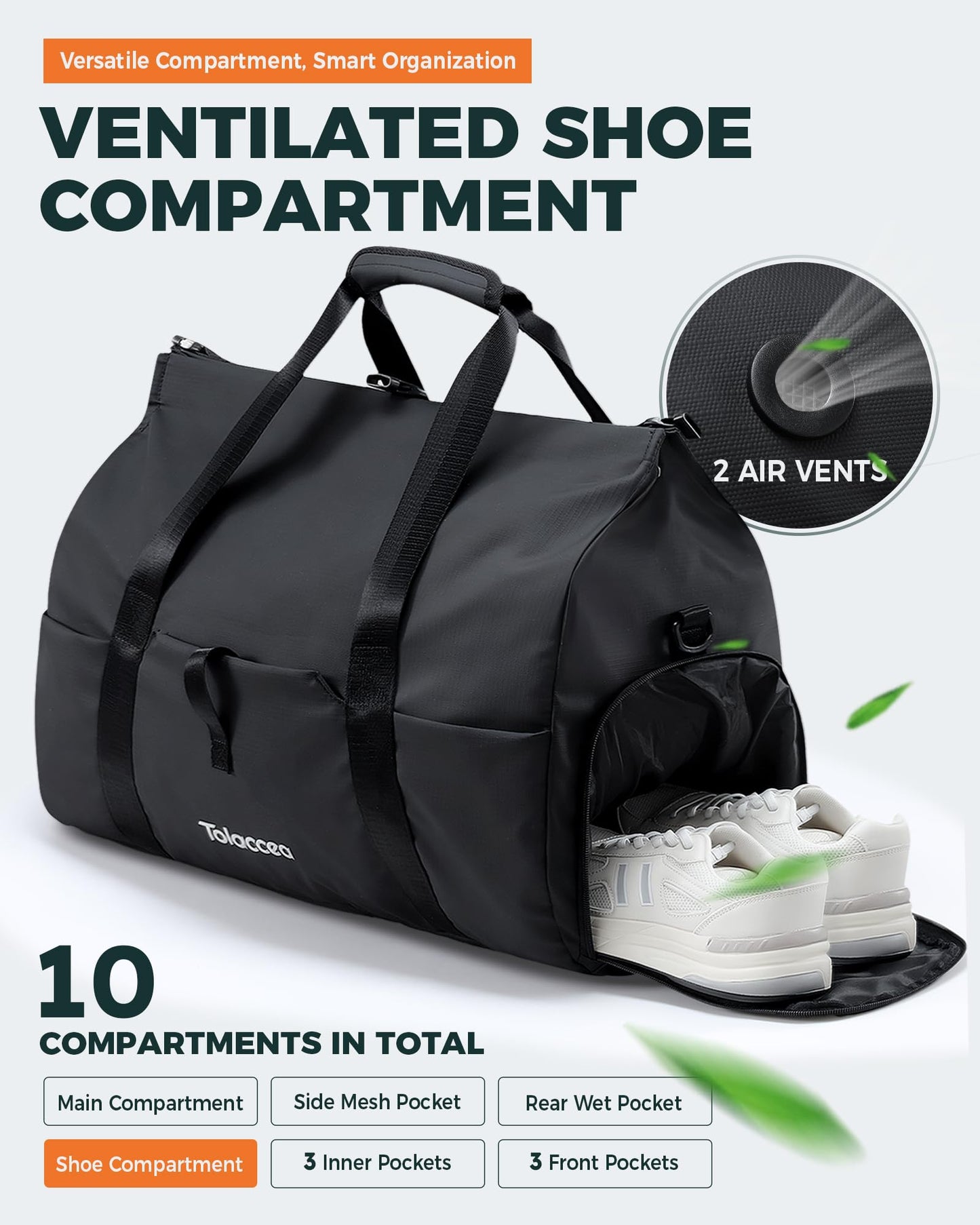Tolaccea Foldable Gym Duffel Bag with Shoe Compartment
