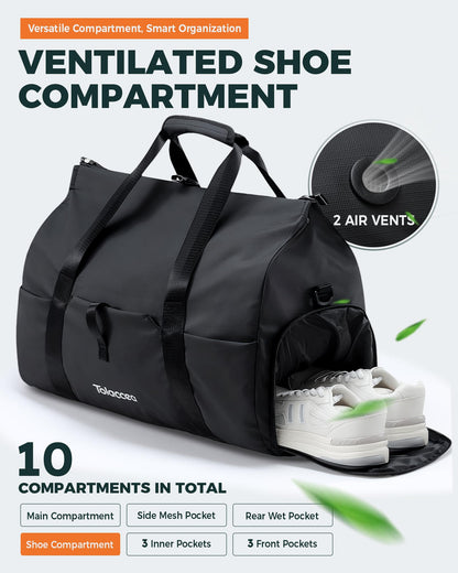 Tolaccea Foldable Gym Duffel Bag with Shoe Compartment