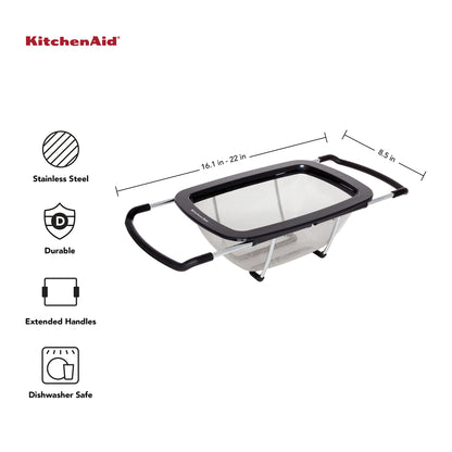 KitchenAid Expandable Stainless Steel Colander - Black