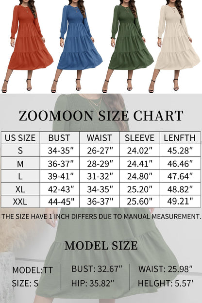 ZOOMOON Women's Casual Long Sleeve Midi Dress