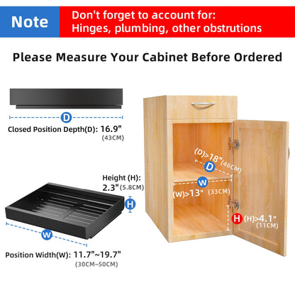 Pull out Cabinet Organizer, Expandable(11.7"-19.7") Heavy Duty Slide out Drawers Fixed with Adhesive Nano Film for Pots, Roll out Shelf Storage for Kitchen Cabinet Organization, Pantry(Black)