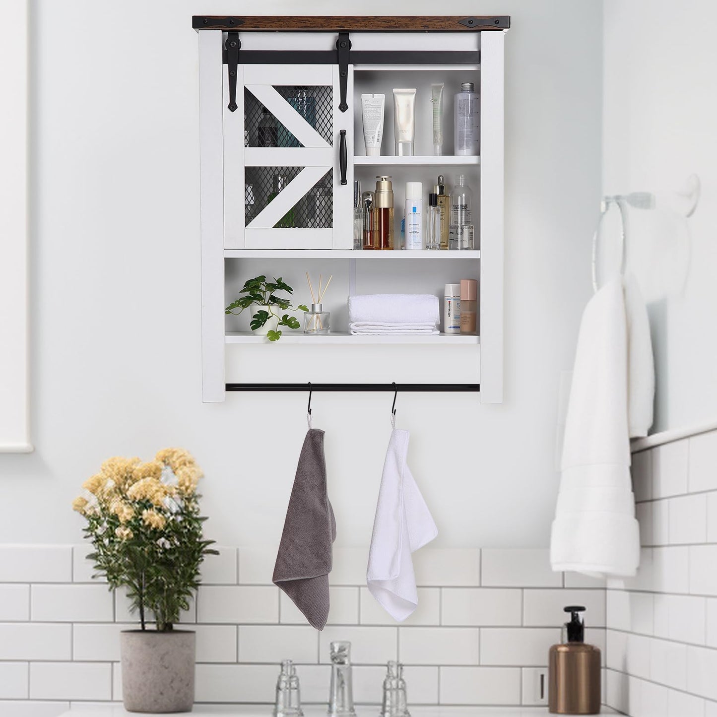 Over Toilet Organizer Cabinet with Barn Door
