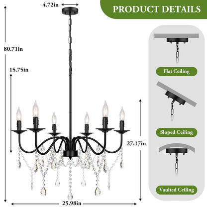 6-Light Farmhouse Crystal Chandelier for Home