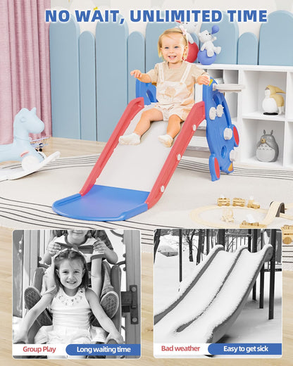 SYPEVIN Toddler Slide, Indoor Slide for Toddlers Age 1-3, Freestanding Kids Slide Climber Playset Toys with Basketball Hoop, Ideal Gift for Boys and Girls, Red Blue Rocket