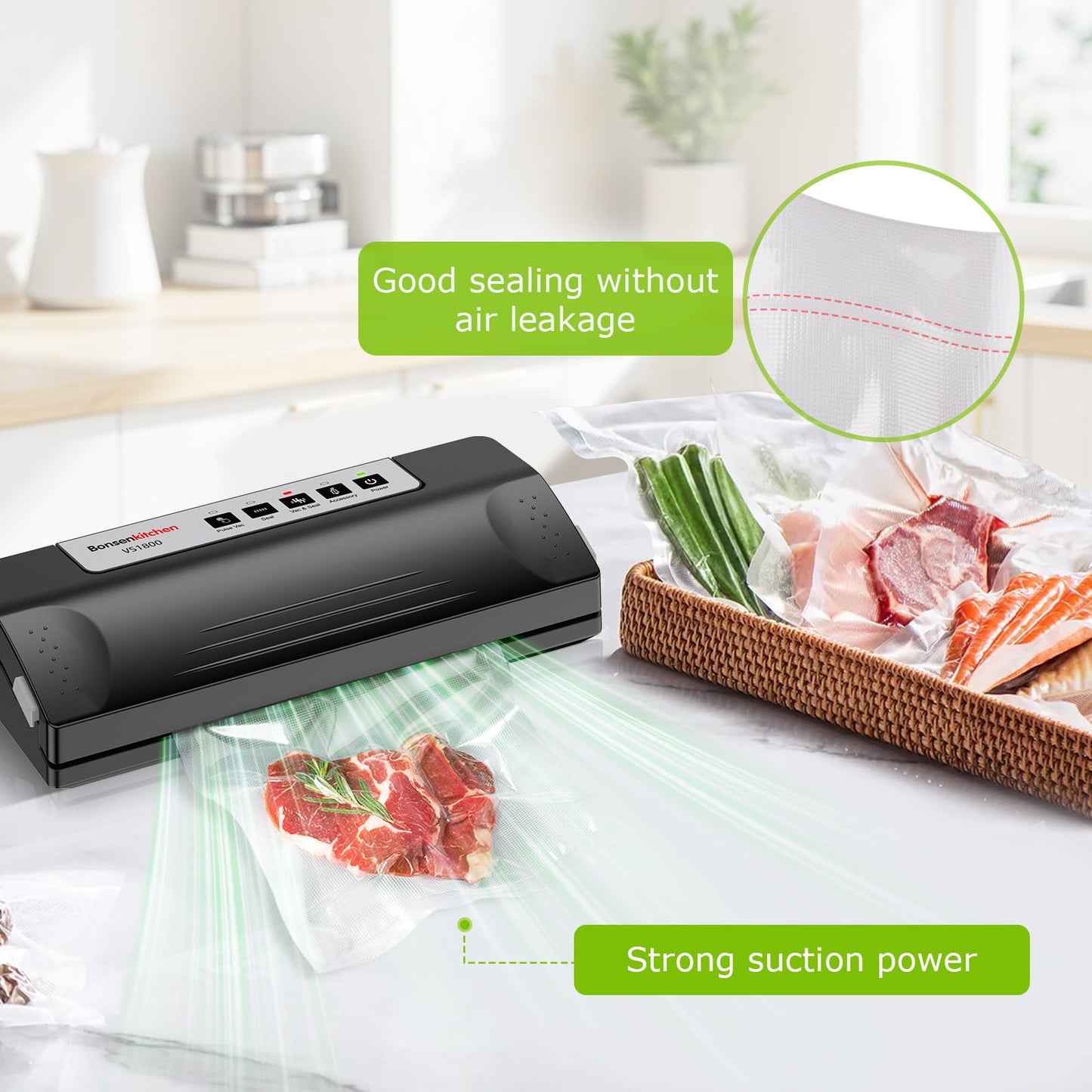 Bonsenkitchen Vacuum Sealer Machine with 5 Bags