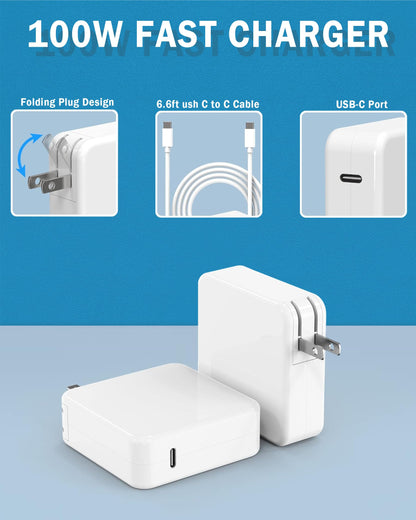 Mac Book Charger,100W USB C Charger for MacBook Pro 16, 15, 14, 13 Inch, MacBook Air 13 Inch, iPad Pro 2023/2022/ 2021/2020/ 2019/2018 All USB C Device,USB C to C Cable Power Adapter