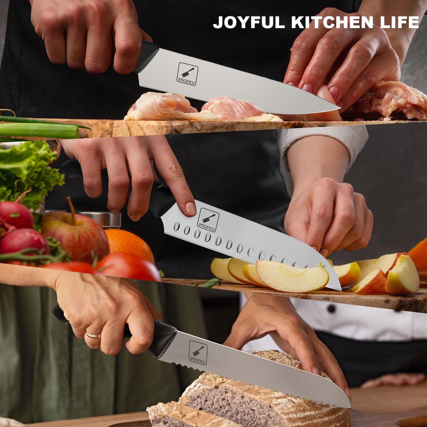 imarku Knife Set, 14PCS Kitchen Knife Set with Block, Japanese High Carbon Stainless Steel Knives Set for Kitchen, Dishwasher Safe, Non-Slip Handle, Super Sharp Chef Knife Set for Home and Restaurant