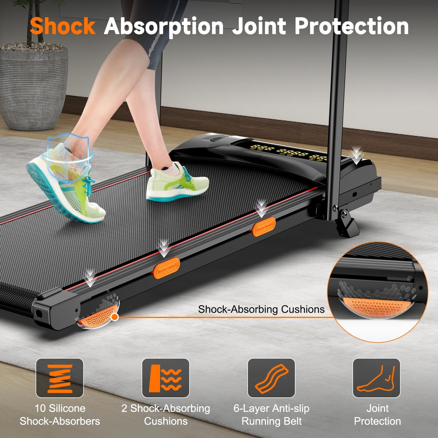 Fasion Trek Run Walking Pad Treadmill with Handle Bar, 6% Manual Incline & 0.6-7.5MPH, Under Desk Compact Treadmill with App Control, Safety Key, 300lbs Capacity, Double Deck Cushioning