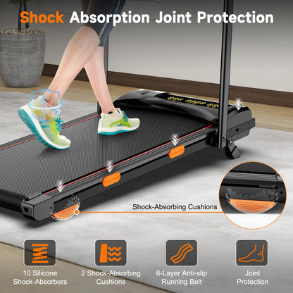 Fasion Trek Run Walking Pad Treadmill with Handle Bar, 6% Manual Incline & 0.6-7.5MPH, Under Desk Compact Treadmill with App Control, Safety Key, 300lbs Capacity, Double Deck Cushioning