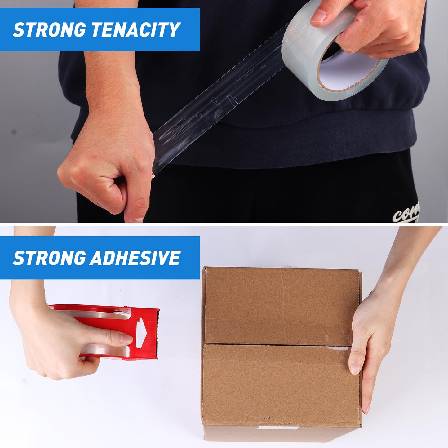 YUMIERO Clear Packing Tape 12 Rolls, Heavy Duty Packaging Tape with Dispenser, Refill for Shipping Packaging Moving Sealing, 2.4Mil 1.88 Inches 60 Yards, Total 720 Yards