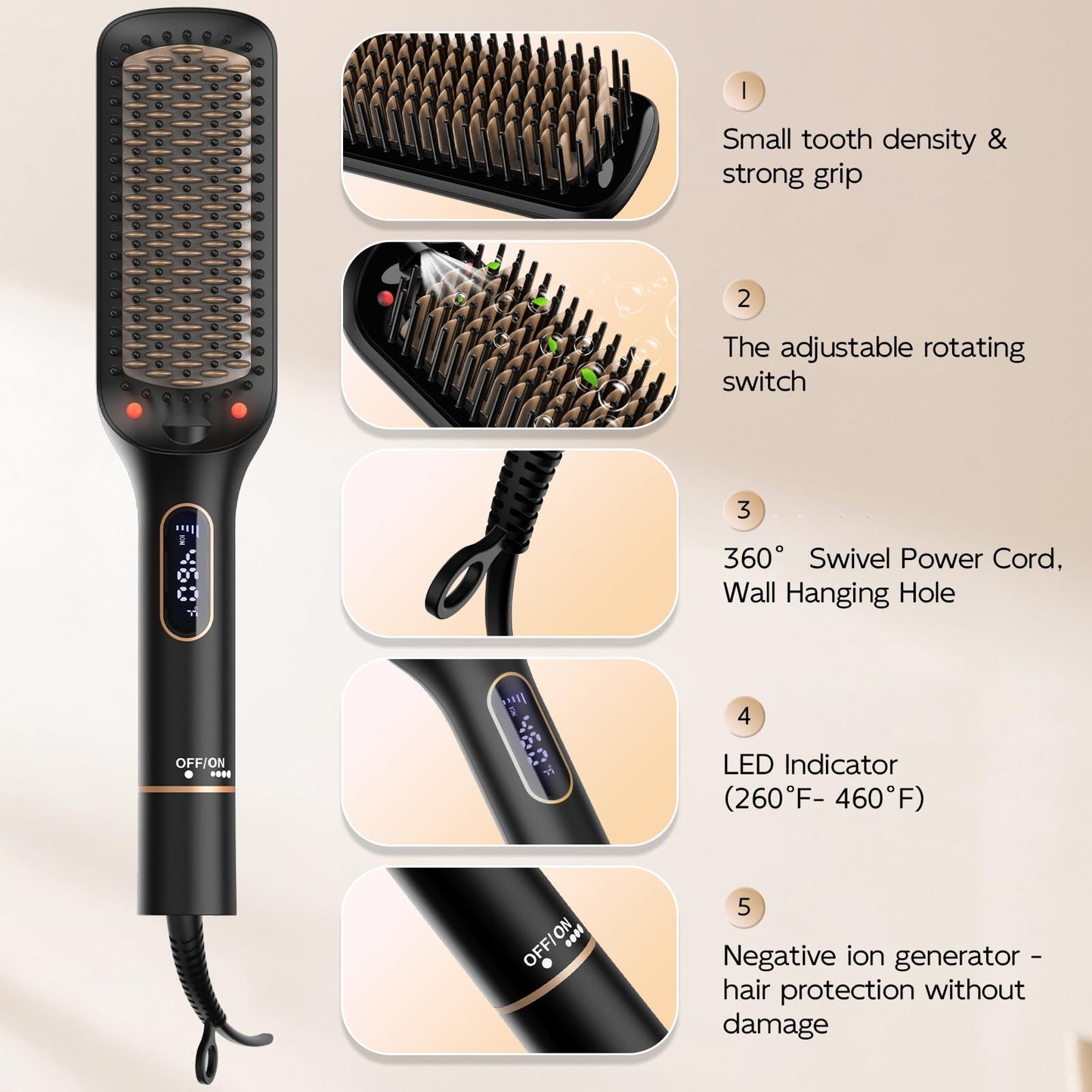 Nicebay Hair Straightener Brush with LED Display
