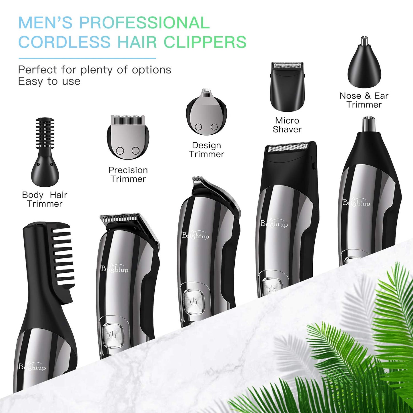 Brightup Beard Trimmer for Men - Electric Razor & Shaver, Cordless Hair Clippers Trimmers Set, IPX7 Waterproof Mens Grooming Kit for Shaving Face, Mustache, Body, Ear, Nose Hair Trimmer, Gifts for Men