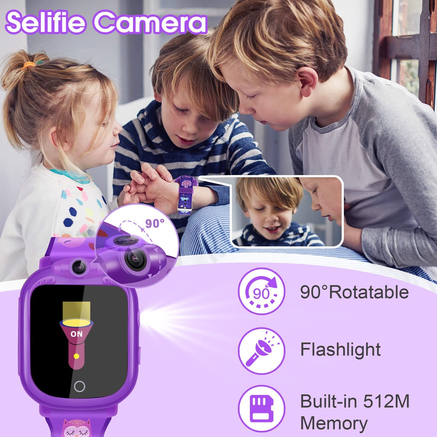 PROGRACE Kids Watch Girls Gift - Kids Watch Toddler Watch with Games 90° Rotatable Camera Music Alarm Pedometer Flashlight Calculator Touch Screen Digital Wrist Watch Gifts for 4-12 Years Old