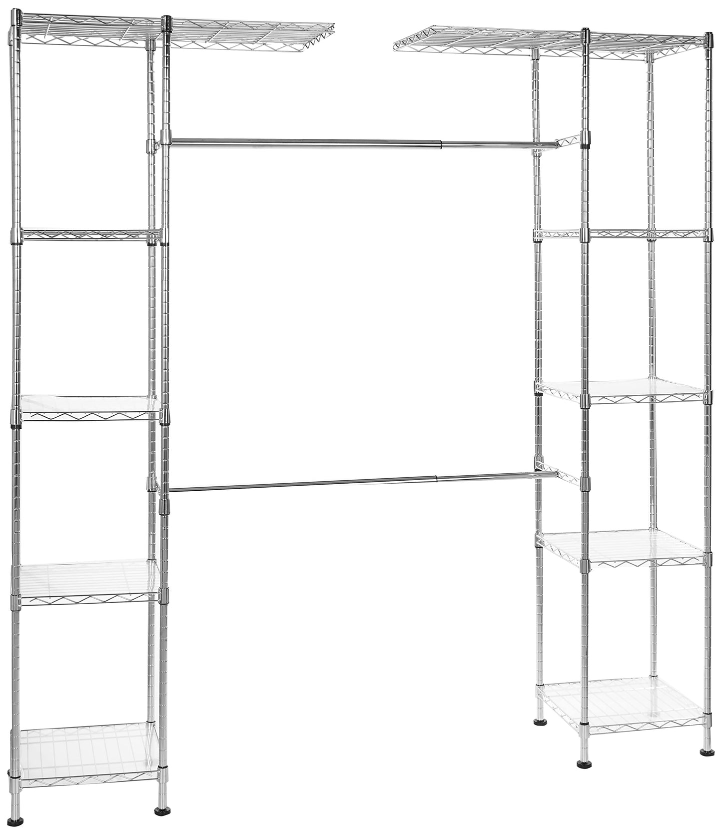 Amazon Basics Expandable Adjustable Metal Hanging Storage Organizer Rack Wardrobe with Shelves, 57-80 x 14 x 72 inches (LxWxH), Chrome