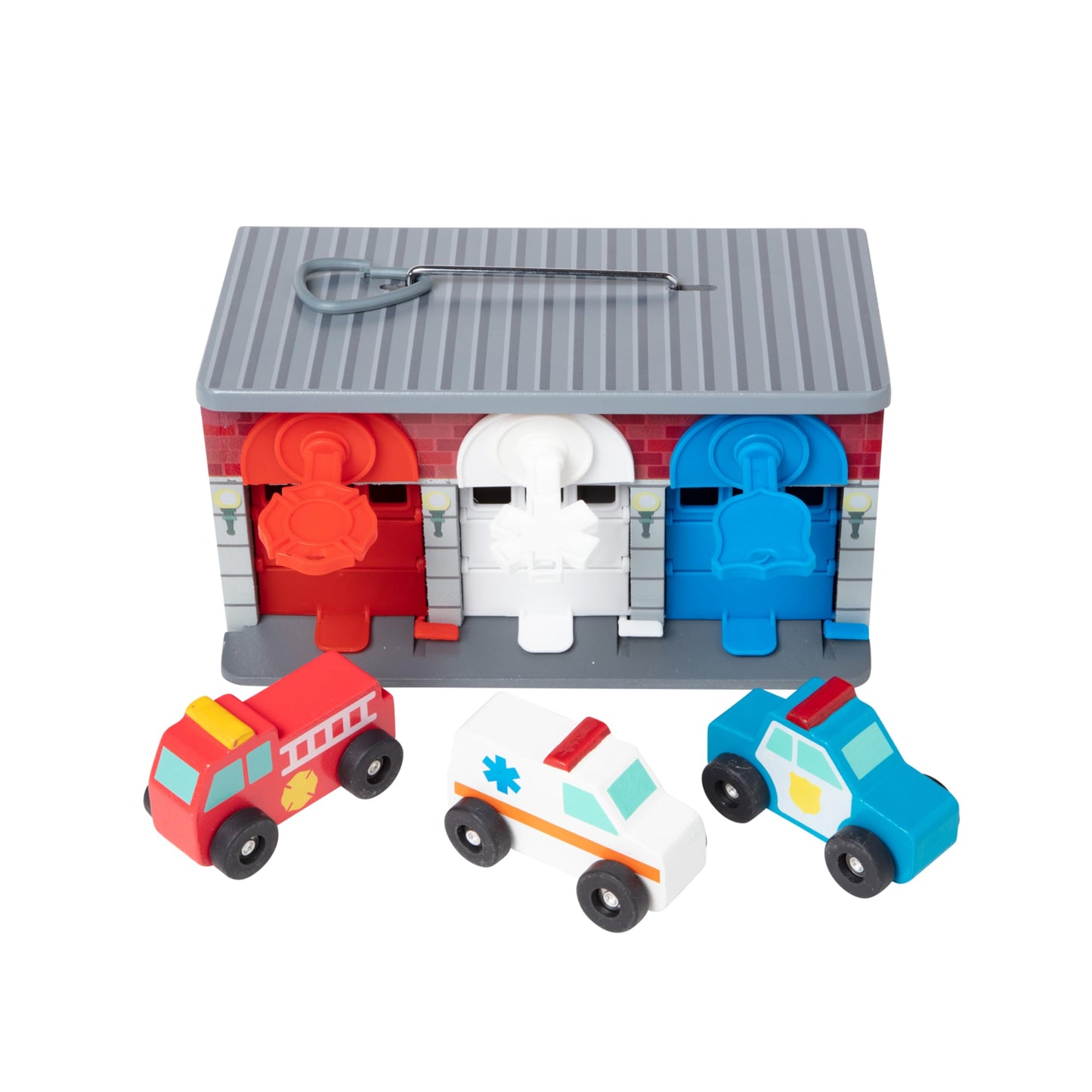 Melissa & Doug Wooden Rescue Vehicles Garage Set