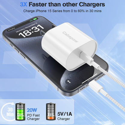 for iPhone15 Pro Max Charger,3-Pack PD 20W USB C Fast Charger Block with 10/6/6ft Long USB C to USB C Cable Fast Charging for Apple iPhone 15,15 Pro Max,15 Plus,Samsung Galaxy S24 Ultra
