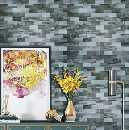 weimeisc 10 Sheets Peel and Stick Backsplash Tile for Kitchen, 3D Wall Panel PVC Mosaic (11.8''x11.8'') (Wooden Light Green)