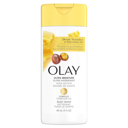 Olay Ultra Moisture Body Wash for Women, Shea Butter Scent, Travel Size, 3 oz (Pack of 3)