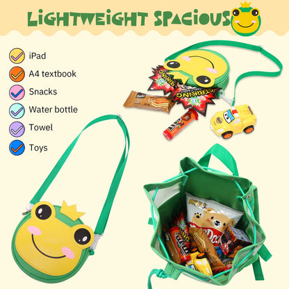 mygreen Multifunctional 2 in 1 Children Boy Girl Frog Print Drawstring Backpack Outdoor Casaul Portable Detachable Crossbody Shoulder Bag Swim Gymsack Sack Pack Green