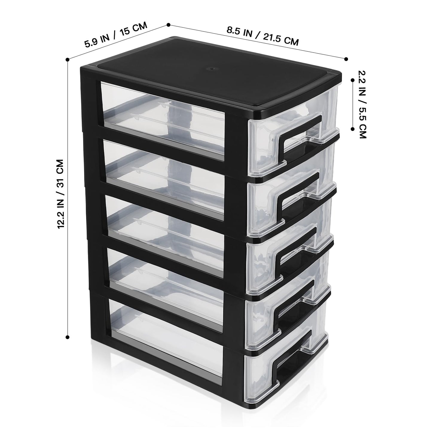 Tofficu Plastic Storage 5 Drawer Storage Tower Multifunctional Storage Cabinet with Clear Drawers Storage Case Organizer for Craft Stationary,5.9×8.5×12.2in (L×W×H)