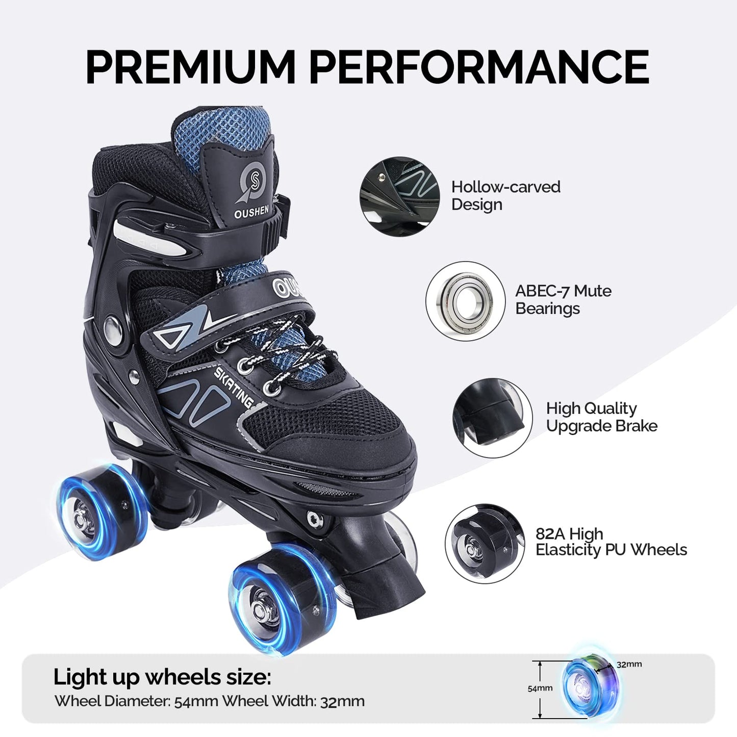 CELCELETOY Kids Roller Skates,with Sparkling Glowing Wheels and 4 Adjustable Sizes of Boys Roller Skate, Roller Skate Suitable for Boys Aged 3-12 and Kid Rollerskates for Indoor and Outdoor Sports